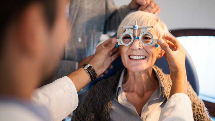 Patient being seen by ophthalmologist