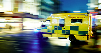 Emergency ambulance driving to hospital