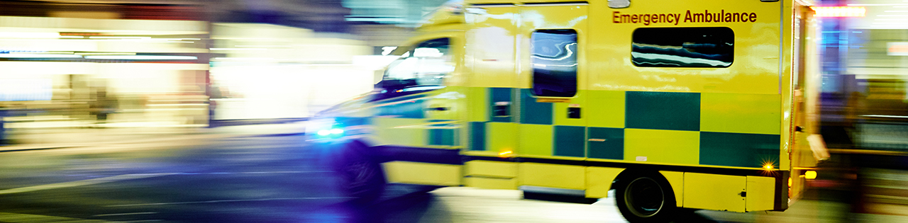 Emergency ambulance driving to hospital