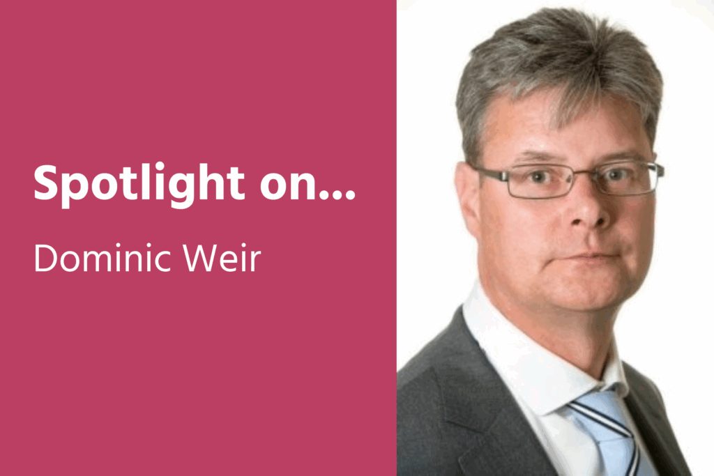 Image of man in suit with the wording spotlight on Dominic Weir