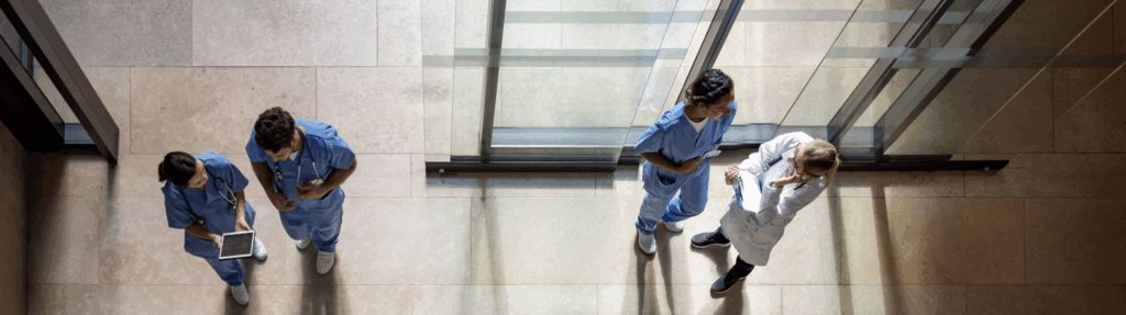 People and doctors in a hospital