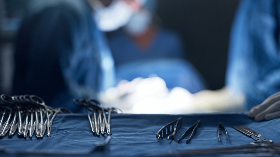 Operating instruments on a medical trey